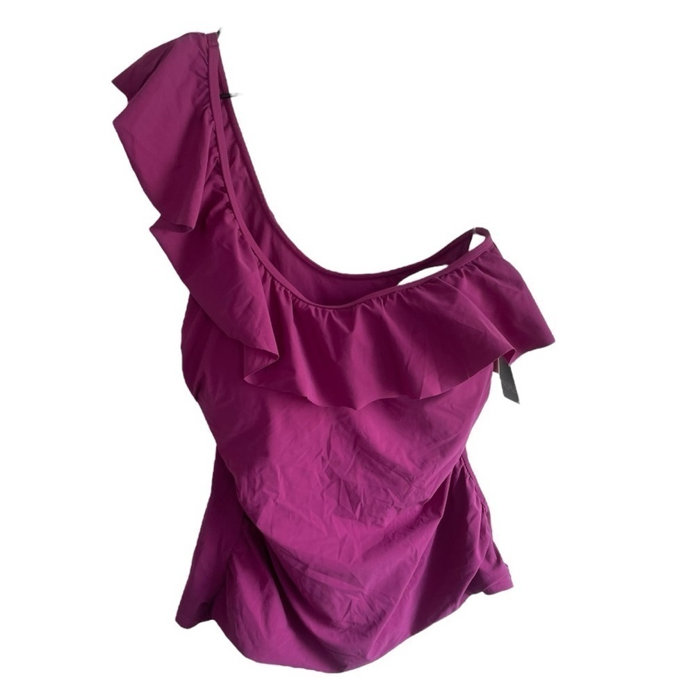 Profile by Gottex Tutti Frutti One Shoulder Ruffle Tankini Top Magenta 16 - Picture 4 of 8